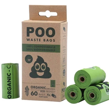 Биологически разлагаемые пакеты для уборки за собаками M-Pets POO Dog Waste Bags 100% Compostable & Biodegradable 60 шт. (6953182733621)