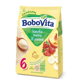 Безмолочна каша Bobovita манна з полуницею,персиком та бананом (95545)
