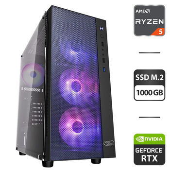Игровой ПК DeepCool Matrexx 55 Mesh ADD-RGB 4F Black Tower / AMD Ryzen 5 5500 (6(12) ядра по 3.6-4.2 GHz) / 16GB DDR4 / 1000GB SSD M.2 / GeForce RTX 2060, 8GB GDDR6, 256-bit / HDMI / 700W
