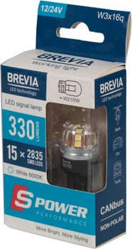 Лампочка без цоколя LED T20_W21 / 5W SMD белая 15-диодов 12/24V W3x4.6d CANbus (Brevia) (к-т.-2шт.) (10211X2)