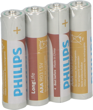 Baterie Philips Baterie Węgiel Cynk LongLife AAA R03 1,5 V 325 mAh 4 szt. (8712581549619)