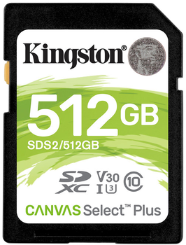 Kingston SDXC 512GB Canvas Select Plus Class 10 UHS-I U3 V30 (SDS2/512GB)