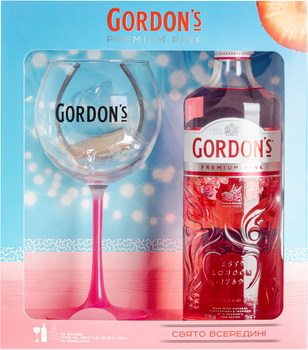 Набір Джин Gordon's Premium Pink 0.7 л 37.5% з бокалом та гірляндою (4820178651165)