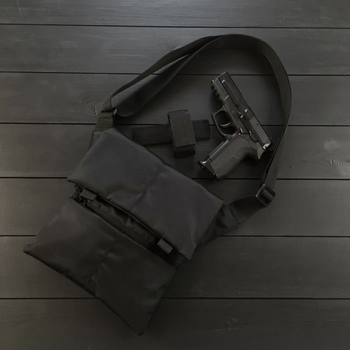 Універсальна сумка тактична нагрудна, сумка з кобурою із щільної тканини на липучках через плече Чорна