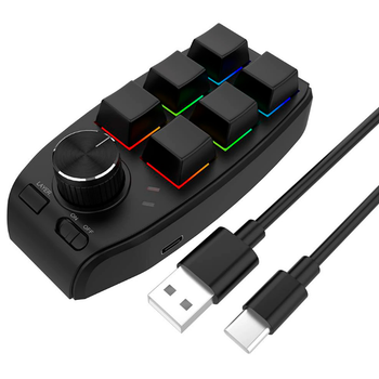 Программируемая клавиатура BauTech на 6 клавиш с регулятором и RGB подсветкой чёрная (1012-189-00)