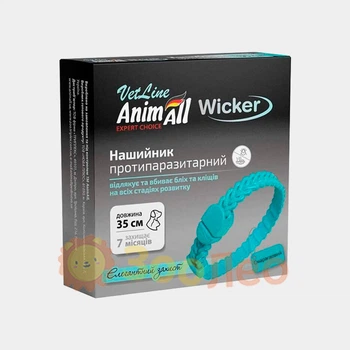 Ошейник противопаразитарный AnimAll VetLine Wicker для кошек и собак, изумрудный, 35 см