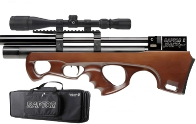 PCP Гвинтівка Raptor 3 Compact HP Дерево з оптичним прицілом 4х32 і чехлом