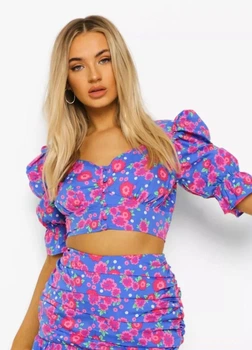 Топ на пуговичках в цветы Boohoo Синий (10318 M/44)