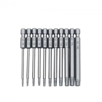 Биты магнитные MHZ Torx 75мм Т6-Т40 с отверстием, 6-гранные, 11 шт