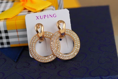 Серьги Xuping Jewelry кольцо в кольце 2,5 см золотистые
