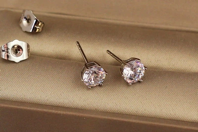 Сережки гвоздики Xuping Jewelry камінці на шість кріплень 6 мм сріблясті
