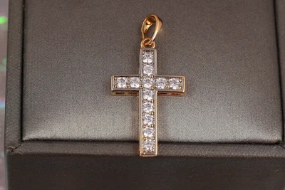 Хрестик Xuping Jewelry великі фіанти в обідку 2.7 см з родієм золотистий