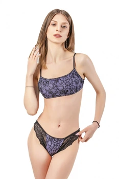 Комплект женский кружевной топ и стринги Felisiya Lingerie Сиреневый с черным 2002+220-079x170/774 L