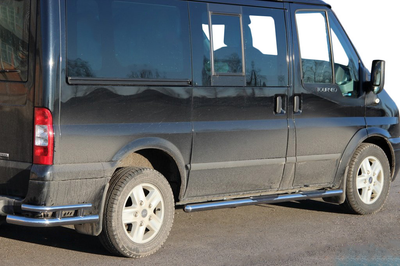 Бічні труби BB002 (2 шт., нерж.) 70 мм, L1 (коротка) для Ford Transit 2000-2014 рр