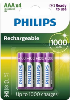 Акумулятор Philips Ready to Use Ni-MH AAA 1000 мАг 4 шт (R03B4RTU10/10)