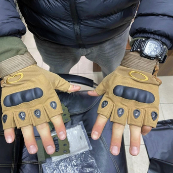 Перчатки тактические беспалые без пальцев бежевые койот размер XL