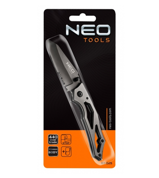 Складной нож с фиксатором и чехлом Neo Tools 63-025 60г Титан