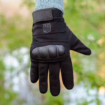 Тактичні рукавички довгопалі (закриті, з пальцями) з гербом чорні XL