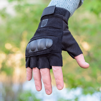 Тактичні рукавички короткопалі (відкриті, без пальців) з гербом чорні L