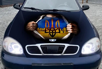 Наклейка на капот Ланос Сенс ARB 3D TUNING STUDIO Флаг Украины руки 1480х1370х0.080мм