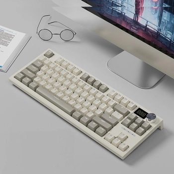 Клавиатура Langtu LT84 RGB механическая проводная USB с индикаторным дисплеем - Белый+серый