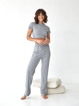 Пижама (топ + штаны) женская больших размеров BARWA garments 0326/280 XL Серый меланж (2113262804106)