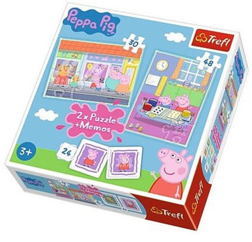 Puzzle Trefl Dzień Peppy 2 w 1 puzzle + memo 30-48 elementów i 24 karty (90600)