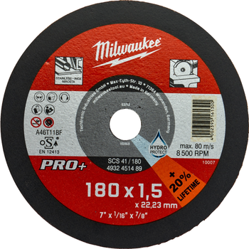 Диск Milwaukee отрезной по металлу SCS41/180X1.5 PRO+, Ø180 мм (4932451489)
