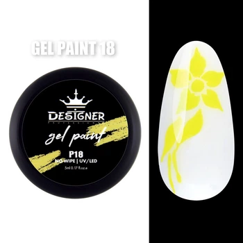 Гель-краска Gel Paint (Жёлтый 18) Дизайнер no wipe, 5 мл для росписи ногтей