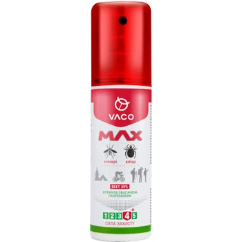 Спрей от насекомых Vaco Max от комаров, клещей и мошек Deet 30% с пантенолом 80 мл (5901821952590)