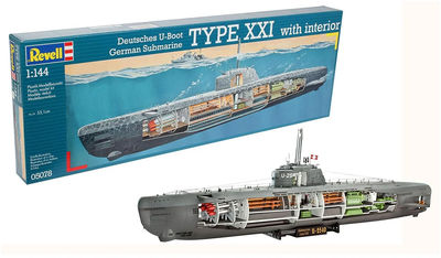 Підводний човен 1:144 Revell U-Boat XXI Type w. Interieur (1945 р. Німеччина) (05078)