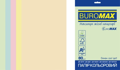 Набор цветной бумаги Buromax Euromax Pastel А4 80г/м2 5цветов 20листов (BM.2721220E-99)
