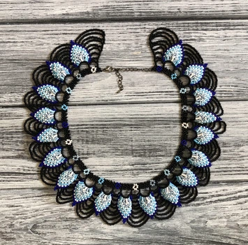 Кольє в техніці Сарагуро із чеського бісеру HatynkaUA Necklace намисто ручної роботи до вишиванки (SUN999_33)