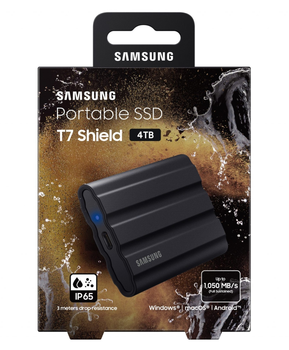 Внешний накопитель SSD Samsung T7 4TB Shield Black (MU-PE4T0S) NEW 2023 , up to 1050MB/s, Стандарт IP65, Противоударний