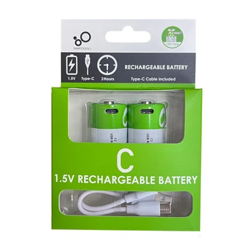 Комплект: 2 шт аккумулятор-батарейка тип C (R14) 1,5В - с разъемом TYPE-C Smartools 5000 mwh + кабель TYPE-C