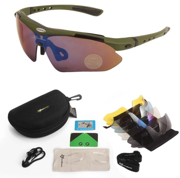Захисні окуляри тактичні з поляризацією - RockBros -5 комплектів лінз-Олива