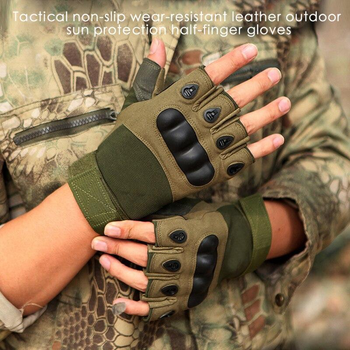 Захисні рукавички без пальців похідні польові Combat з посиленими вставками на кісточках пальців туристичні з регульованим манжетом на липучці L (Kali)
