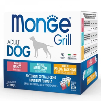 Набор влажного корма Monge Dog Wet GRILL MIX с треской, индейкой и курицей, говядиной для взрослых собак 12 шт по 100 гр