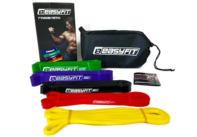 Резиновые петли EasyFit 1-65 кг (набор из 5 шт для фитнеса, тренировок, подтягиваний, резина тренировочная для турника, резинка-эспандер) EF-NR-1-65-5