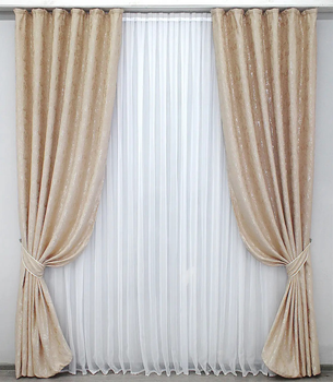 Комплект готових штор VR-Textil Льон мармур Колекція Pavliani 270х150 см Колір Бежевий х 2 шт (33-0006)