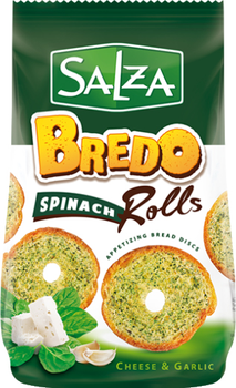 Упаковка Хрусткі хлібні сухарики Salza Bredo rolls з сиром, шпинатом та часником 12 шт по 70 г (3800065761307)