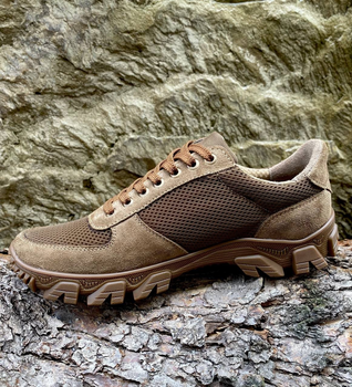 Ботинки кроссовки тактическая обувь облегченные (лето) натуральная гидрофобная кожа усиленная пятка и носок Койот 46