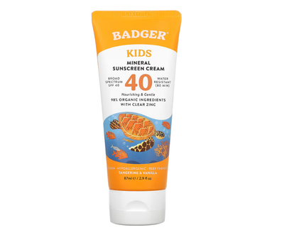 Детский крем солнцезащитный, минеральный, SPF 40, Badger Company, мандарин и ваниль, 87 мл