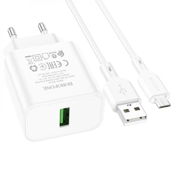 Мережевий Зарядний Пристрій Borofone BA72A Spring QC3.0 Micro Колір Білий