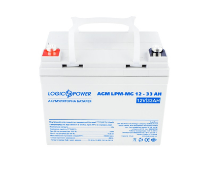 Аккумулятор AGM LogicPower 33 Ач LPM-MG 12V - 33 Ah для TESLA (Мультигелевый)