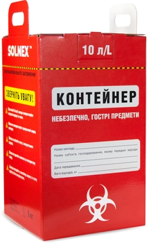 Контейнер одноразовий Solnex червоного кольору з написом «Небезпечно, гострі предмети» 10 л (4820233090748)