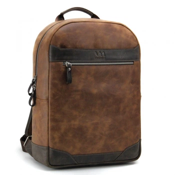 Рюкзак городской кожаный Tom Stone 915 R для ноутбука 15.6" рыжий + кожаный картхолдер в подарок