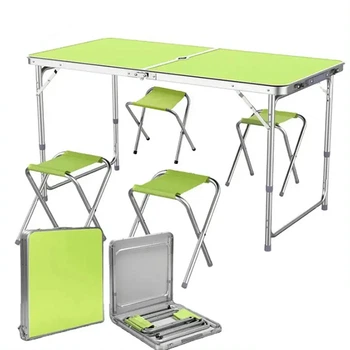 Стіл-валіза складна для пікніка Folding Table алюмінієвий з чотирма стільцями, Зелений