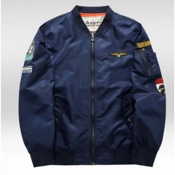 Мужская куртка Aviator с нашивками на резинке Бомбер мужской американский Синий L