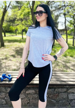 Жіночий літній костюм бриджі та футболка GF07928 колір чорно-блакитний, розмір 42/44